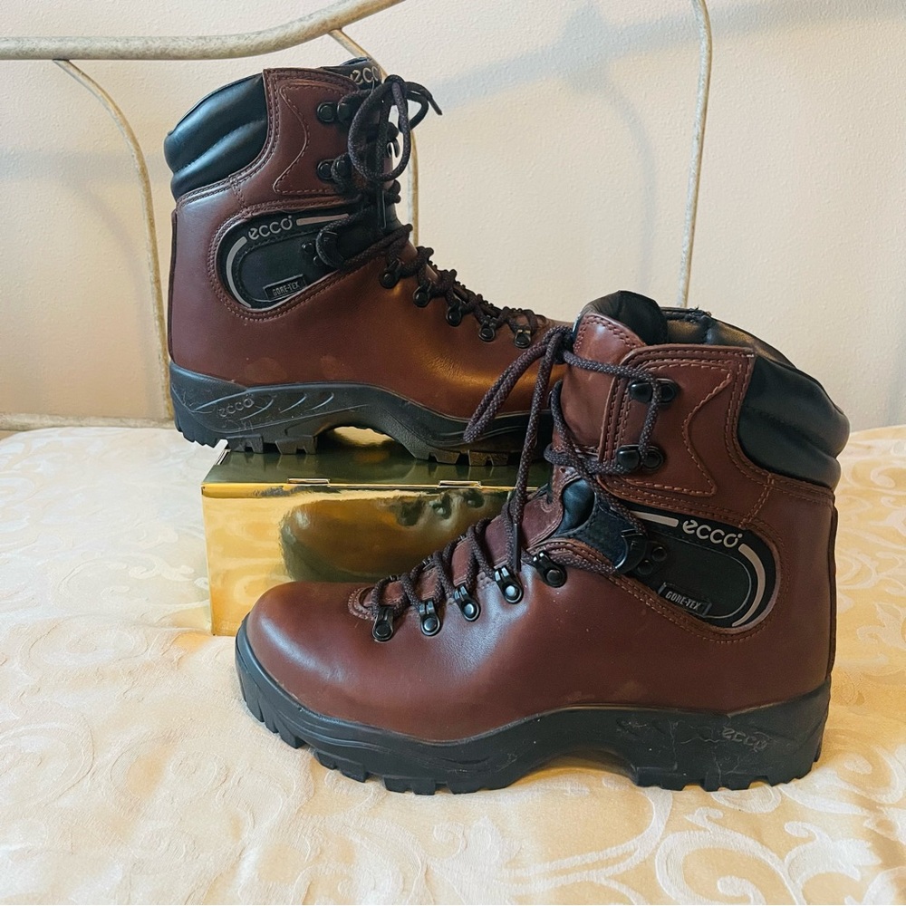 ECCO OFFROAD Brown Leather Boots 44 EU/10 US Waterproof Goretex Lace Up - Picture 1 of 9